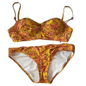 Lands End floral bikini underwire padded cups adjustable straps